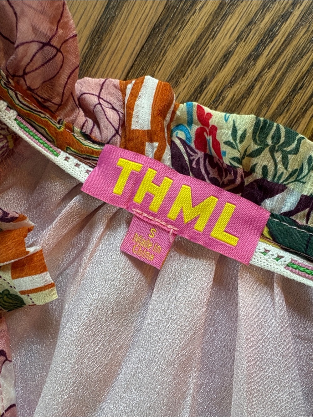 THML sz S midi to maxi patchwork tiered dress with puff sleeve and ruffle neck - Picture 7 of 9